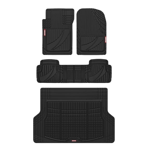 Motor Trend FlexTough Tapis de Sol de Voiture en Caoutchouc Noir Avancés et Robustes & Doublure de Cargaison pour VUS & Voiture Ensemble Complet - Garniture Universelle à Fi