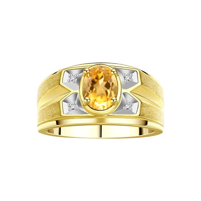 RYLOS Men's Rings 14K Yellow Gold Rings Classic Designer Style 8X6MM Oval Gemstone & Diamond Ring Citrine November Birthstone Rings For Men Size 12
