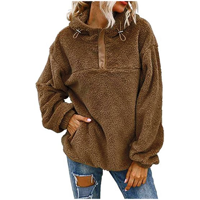 PVCS Womens Warm Faux Coat Jacket Winter Zipper Solid Long Sleeve Sweatshirt