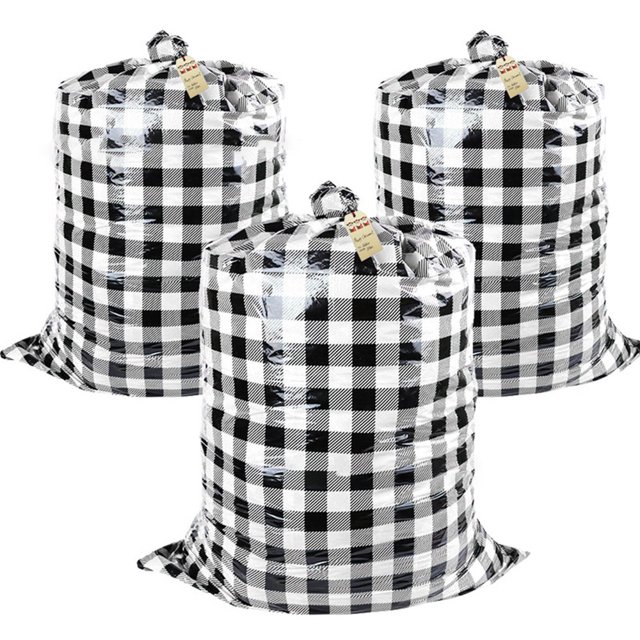 MesaSe 3Pcs Gift Packing Bag Large Capacity Space-saving Reusable Plastic Merry Christmas Santa Claus Gift Bag for Home