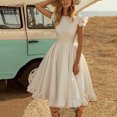 thumbnail image 1 of Tea Party Dress for Women Solid Color Cocktail Dresses Round Neck Sleeveless Ruffle Dress Lace Patchwork Dress, 1 of 4
