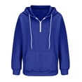 thumbnail image 4 of Besolor Womens Fall Fashion Quarter Zip Hoodies Sweatshirts Casual Long Sleeve Solid Color V Neck Drawstring Pullover Tops, 4 of 6