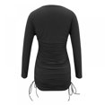 thumbnail image 3 of Ladies Sexy  Neck Solid Color Ruffled Tie Long Sleeve Women Casual Dress, 3 of 5