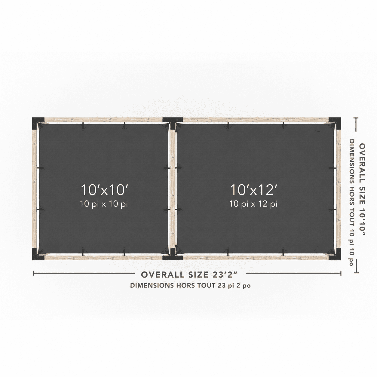 Toja 8' X 24' Double Pergola Kit With 2 Shade Sails For 4X4 Wood Posts