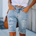 thumbnail image 2 of AherBiu Jean Shorts Ripped Straight Distressed Frayed Stretchy High Waisted Skinny Half Denim Shorts, 2 of 7