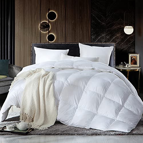 Premium and Luxurious Twin/Twin XL Size Goose Down Comforter, 1200 Thread Count, 100% Egyptian Cotton 1200TC, 55 OZ, White Solid