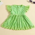 thumbnail image 3 of Robe Trapèze pour Tout-Petites Filles, Manches Courtes, Col Rond, Dentelle Florale à Franges, Robes de Fête, 3 of 8