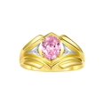 thumbnail image 1 of RYLOS Men's Rings Yellow Gold Plated Silver Rings Classic Designer Style 9X7MM Gemstone &  Diamond Ring Pink Ice October Birthstone Rings For Men Size 11, 1 of 7