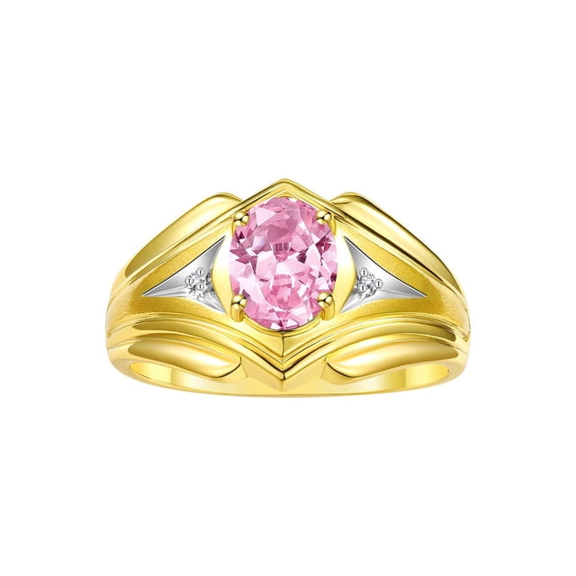 RYLOS Men's Rings Yellow Gold Plated Silver Rings Classic Designer Style 9X7MM Gemstone & Diamond Ring Pink Ice October Birthstone Rings For Men Size 11