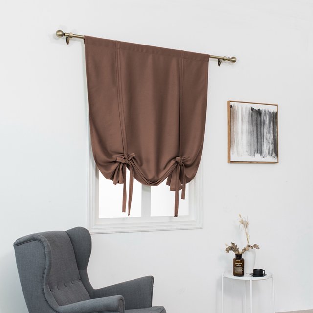 Innerwin Half Window Curtains Solid Color Kitchen Valance Rod Pocket Soft Short Blackout Curtain Ruched Waterproof Panels Darkening Thermal Insulated Coffee 39.37 x 47.24"