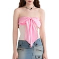 thumbnail image 1 of FAROOT Women's Bow Front Tube Tops Summer Strapless Contrast Color Bandeau Tops Slim Fit Shirts, 1 of 8