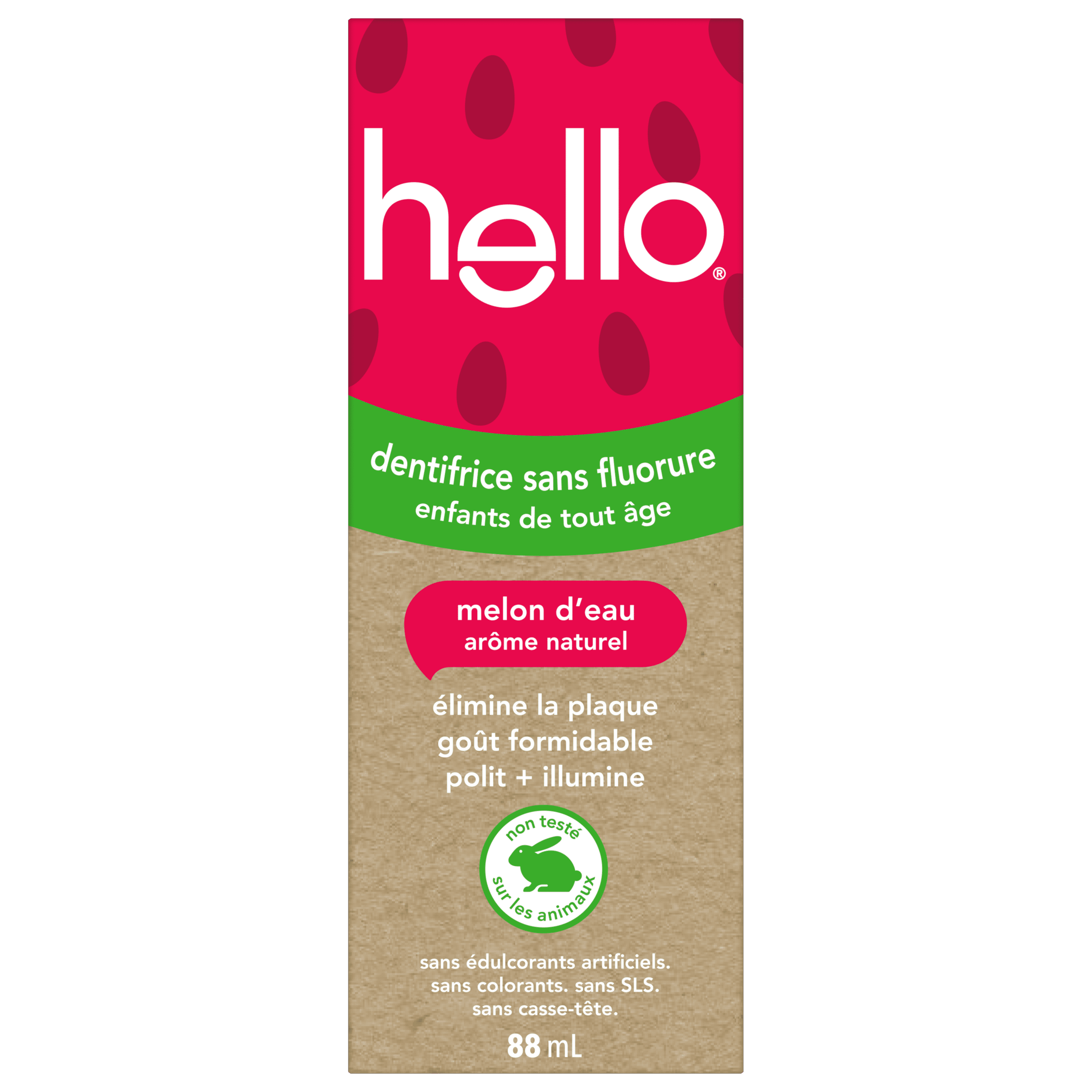 Dentifrice pour enfants hello Fresh Watermelon sans fluorure, tube de 119 g