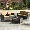 thumbnail image 3 of Costway 4PCS Patio Rattan Furniture Set Solid Wood Leg Cushioned Sofa Garden Lawn, 3 of 9