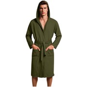 ZACPNCV Men's Robes Short Plush Bathrobe Knee Length Warm Soft Jacquard Robe Winter House Coat with Pockets Olive Green