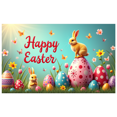 thumbnail image 2 of Adorable Bunny Chick Easter Banner with Flowers Eggs Background Party Decorations Photo Props Easter Celebration Spring Festival Home Decor, 2 of 4