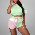 thumbnail image 2 of Yuyuzo Womens Sweat Suits 2 Piece Set Short Sleeve Color Block Hoodie Oversized Sweatshirts Shorts Tracksuits, 2 of 6