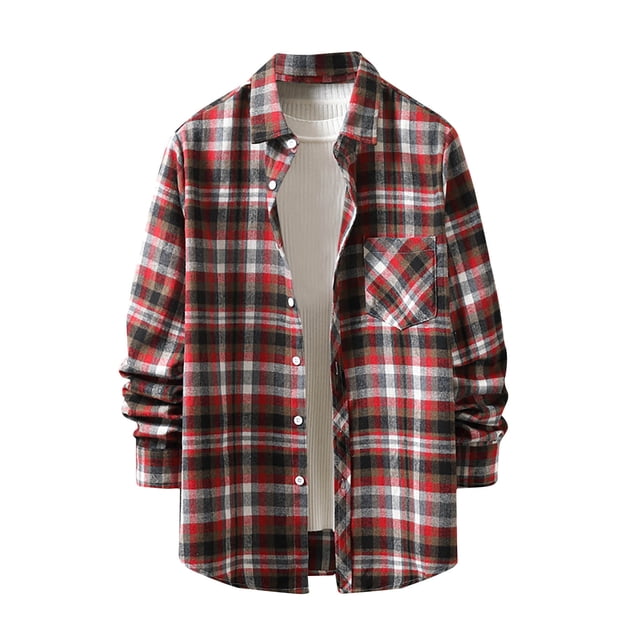 TIMIFIS Men's Plaid Shirts Button Down Regular Fit Long Sleeve Plaid Casual Shirts-RedFall s