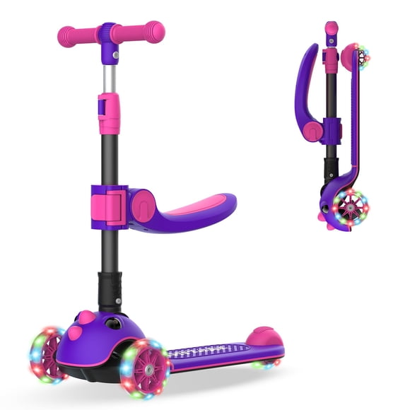 Gotrax Trottinette Kick KS3 Pro pour Enfants, Siège Amovible à une Touche et 3 Roues en PU Extra Larges Lumineuses et Plateau Antidérapant, Poignée à Hauteur Réglable
