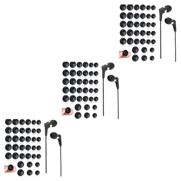 Ruiboury Noise Reduction Earphone Tip Earbuds Headphone Silicone Earplug Sleeping Comfortable Detachable Earpiece Headset Pads Black 36PCS 3Set