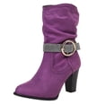 thumbnail image 2 of LSLJS Bottes de Mode pour Femmes Femmes Bout Rond High Heel Escarpins Talon Épais Bottes à Talon Moyen, Bottes Mi-Mollet pour Femmes, Bottes pour Femmes, 2 of 9