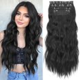 thumbnail image 1 of Clip in Synthetic Hair Extensions Long Thick Wavy Hairpieces Natural Black Fiber Hair Extensions 20 Inches, 1 of 5