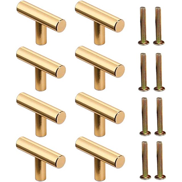 Jinsinto Poignée de Porte de Tiroir 8 Pcs Boutons de Tiroir à un Seul Trou Rond Poignées d'Armoire à un Seul Trou Poignée en T en Métal pour Armoire Armoire Tiroir Armoire de Cuisine (Or, 50 mm)