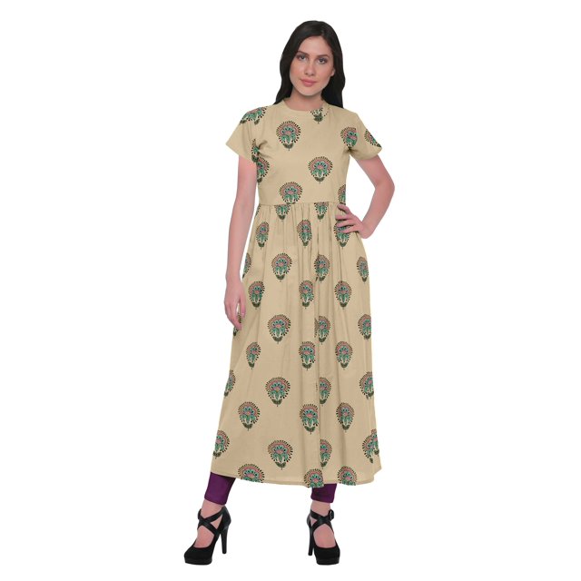 Moomaya Robe Kurti Longue Indienne Imprimée en Coton Tunique Robes pour Femmes