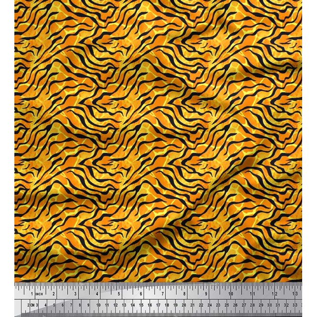 Soimoi Orange Rayon Fabric Tiger & Giraffe Animal Skin Decor Fabric Printed BTY 58 Inch Wide