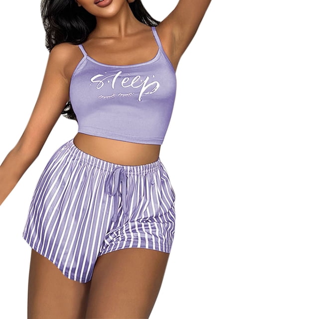 B91xZ Womens Pajamas Set Classic Pullover Long Satin Silk Pajama Set,Purple L