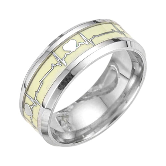 Fashion Dark Luminous Heartbeat Ring Stainless Steel Ring Promise Heartbeat Ring Glowing Jewelry for Men Women