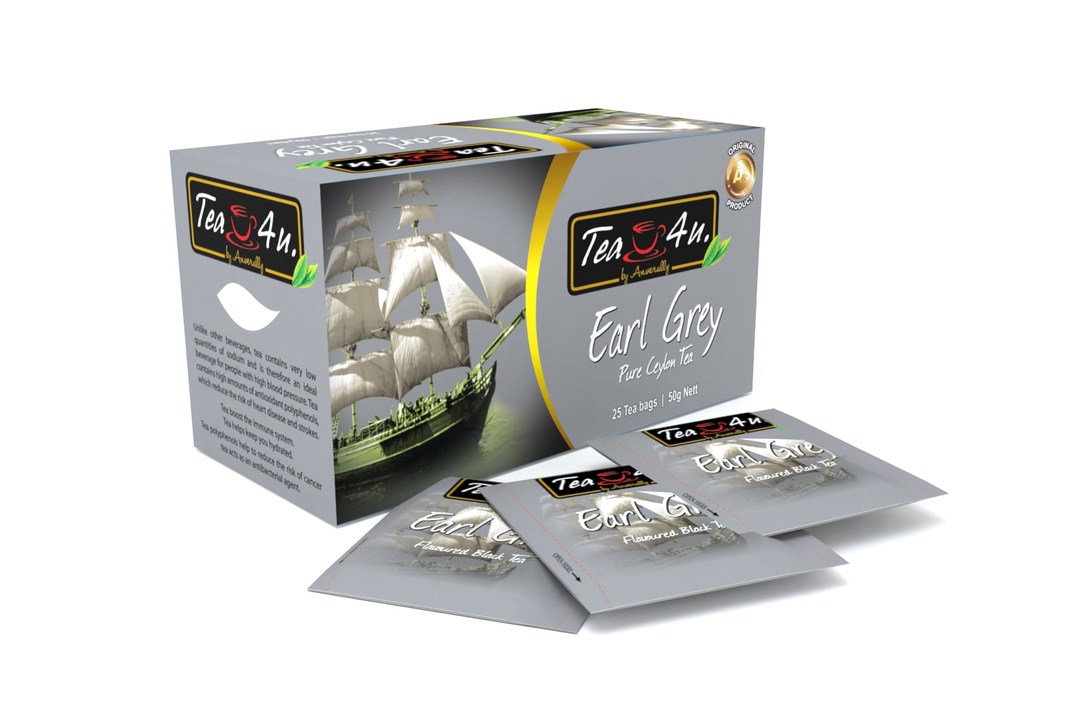 Tea 4U Earl Grey Ceylon Black Tea Bags, 25 Ct