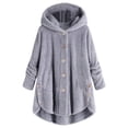 thumbnail image 1 of Qertyioot Women Plus Size Button Plush Tops Hooded Loose Cardigan Wool Coat Winter Jacket, 1 of 6