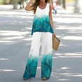 thumbnail image 2 of Mikilon Ensemble Stylé pour Femmes 2 Pcs Décontracté Ample Imprimé Gilet Pantalon Long Sans Manches Col Rond Haut/chemise Ensemble Bleu Clair-B TP, 2 of 5