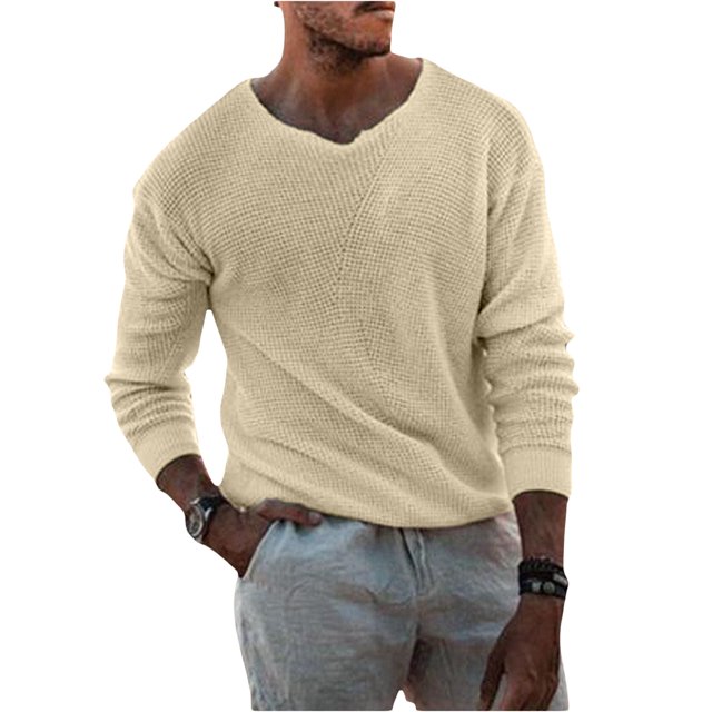 Faithtur Pull-Over à Manches Longues Col Rond Couleur Unie pour Hommes Printemps Automne