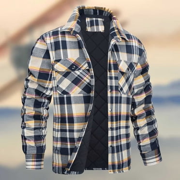 Weiqiqre Fashion Jackets for Men, Men Zipper Casual Fashion Thicken Lattice Turn-down Collar Jacket