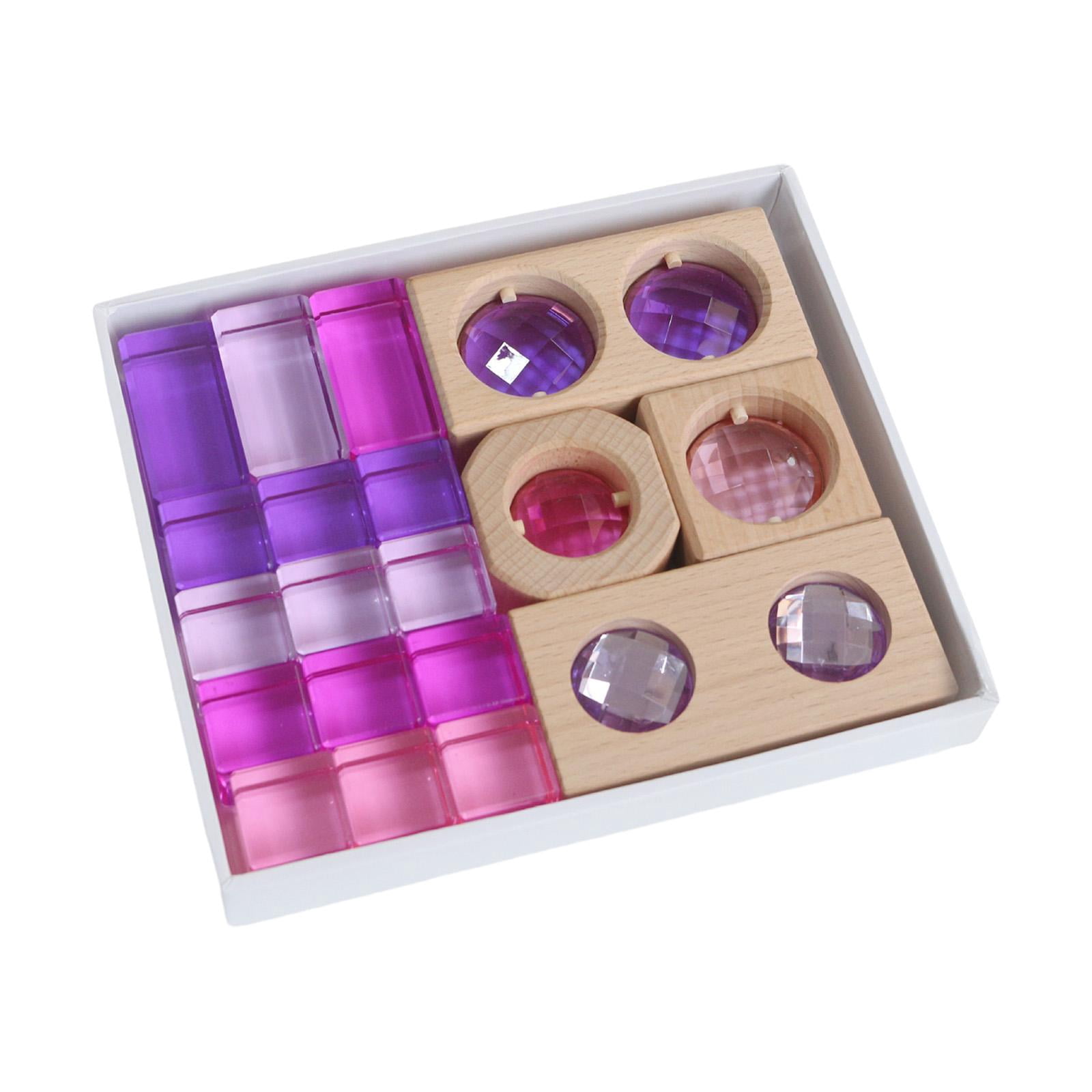 Esquirla 19Pcs Rainbow Building Cubes Smooth Acrylic GEM Building Blocks Set for Kids Violet
