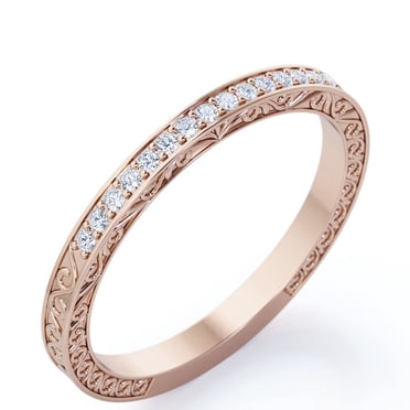 JeenMata Style Art Déco Victorien 0,25 Carat Taille Ronde Pierre de Naissance d'Avril Alliance en Placage Or Rose 18K sur Argent