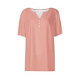 thumbnail image 4 of Yuyuzo Womens Summer Tops Notch V Neck Button Tunic Tops Short Sleeve Loose Summer Basic Tee Shirts, 4 of 5