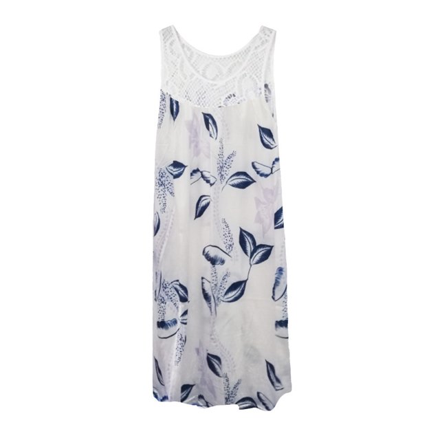 Birdeem Womens Spring/Summer Round Neck Lace Patchwork Printed Loose Sleeveless Dress