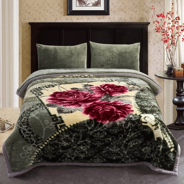 Thick Warm Winter Fleece Blanket For King Bed 2 Ply Reversible Soft Raschel Blanket,85"x93",10lb