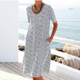 thumbnail image 1 of Meichang Robes pour Femmes Été Col Rond Manches Courtes Robes Midi Imprimé Tendance Coupe Ample Robes Décontractées de Travail Robes d'Été Confortables avec Poches, 1 of 8