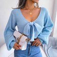 thumbnail image 1 of Qertyioot Chandails à Col en V pour Femmes Automne Mode pour Femmes Hiver Manches Blouse Unie Chandail à Nœud Hauts, 1 of 7