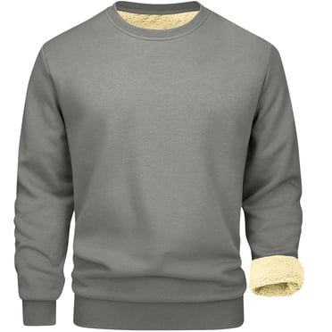 hotojiny Men's Crewneck Sweatshirt Fall Warm Sherpa Lined Shirt Heavyweight Long Sleeve Base Layer Underwear Winter Fleece Pullover