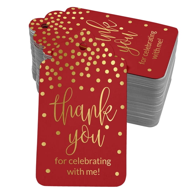 Inkdotpot Pack Of 100 Real Gold Foil Paper Tags Thank You For Celebrating With Me Birthday Favor Hang Tags