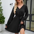 thumbnail image 5 of Vente de Liquidation Robes d'Été pour Femmes 2023 Robe à Manches Courtes de Couleur Unie Col en V Midi Évasée Mode Élégante Fête Boîte de Nuit Vacances Plage Bord de Mer Bal de Rentrée Ligne A Ourlet Évasé Robe Plissée, 5 of 5
