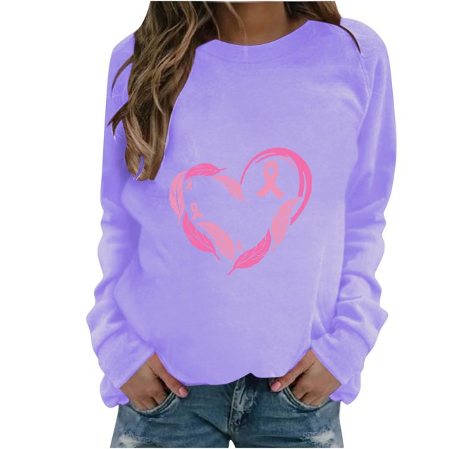 Rbaofujie Chandails à Capuchon Mignons Femmes Mode Décontractée Imprimé Col Rond Ample Manches Longues T-shirt Hauts Blouse Violet Chandail pour Femmes