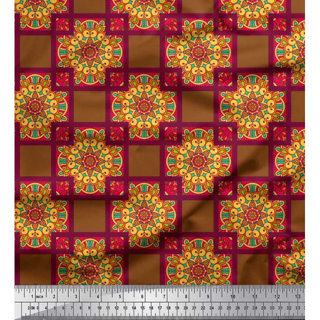 Soimoi Rayon Fabric Check & Mandala Decorative Print Fabric by the Yard 42 Inch Wide