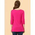 thumbnail image 4 of INSPIRE CHIC Hauts pour Femmes Col Rond Manches 3/4 Décor Boutons Ourlet Irrégulier Blouse Style Décontracté 2TG Rose Vif, 4 of 5