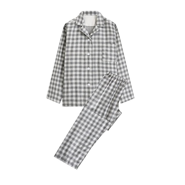 LSLJS Ensembles de Pyjama pour Hommes Décontractés Vêtements d'Intérieur Hauts à Manches Longues Pantalons Col Rabattu Pyjamas de Nuit Ensembles Cadeaux pour Hommes