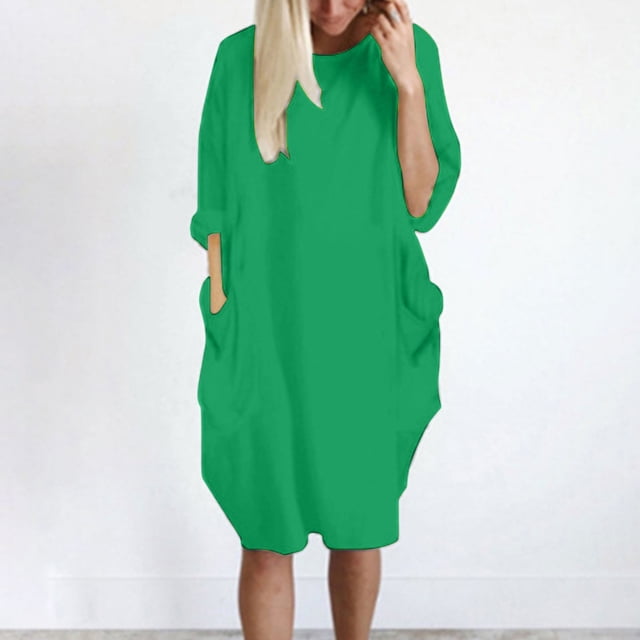 LSLJS Robe Ample à Poches pour Femmes Col Décontracté Longues Robes Grande Taille